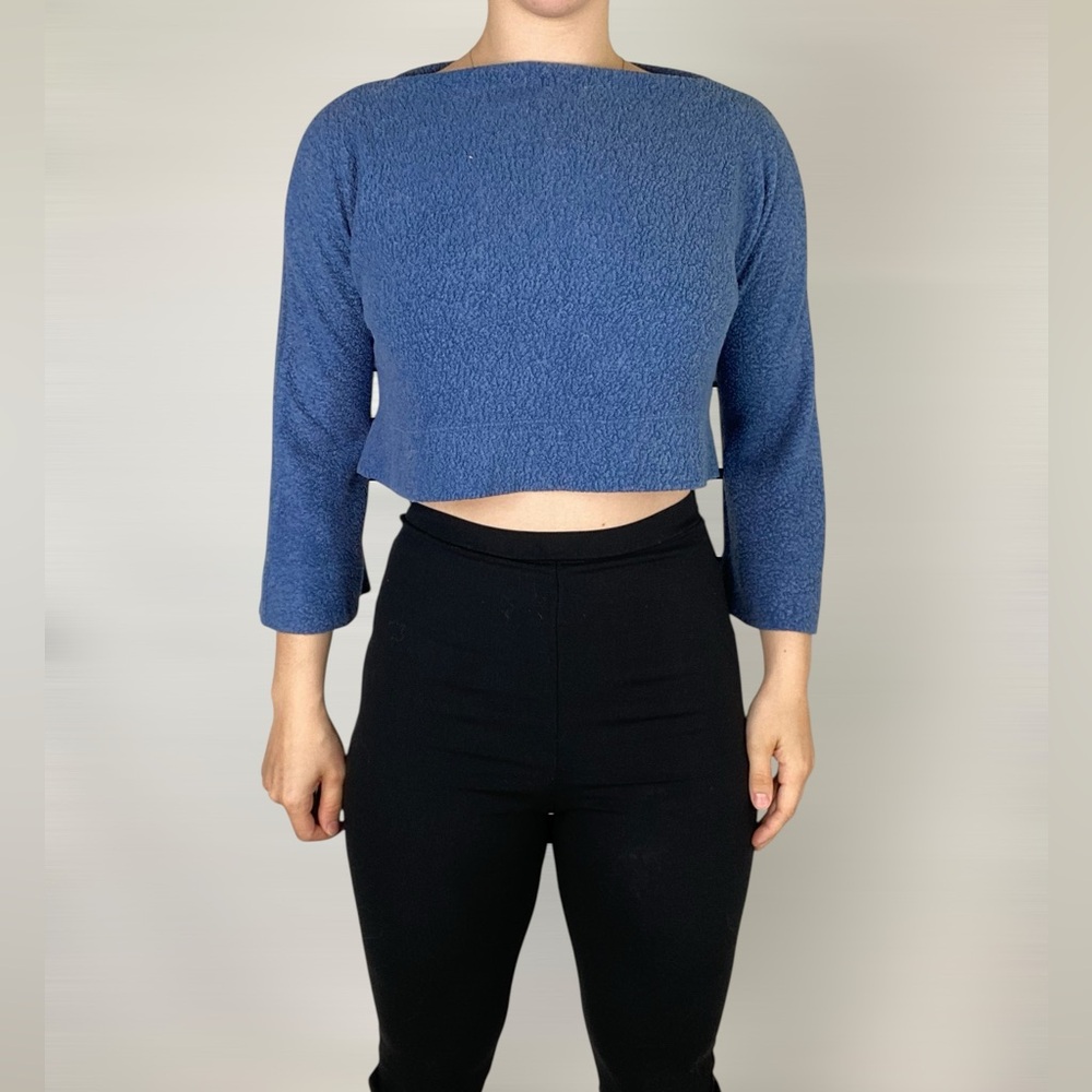 REFORMATION Boat Neck 3/4 Sleeve Blue Crop Top Pullover‎ Relaxed Fit Casual